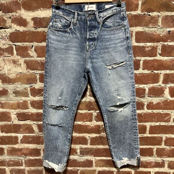 Frame Jeans Womens 26 Blue Le Original London Button Fly Distressed Fray Raw Hem - Picture 1 of 5